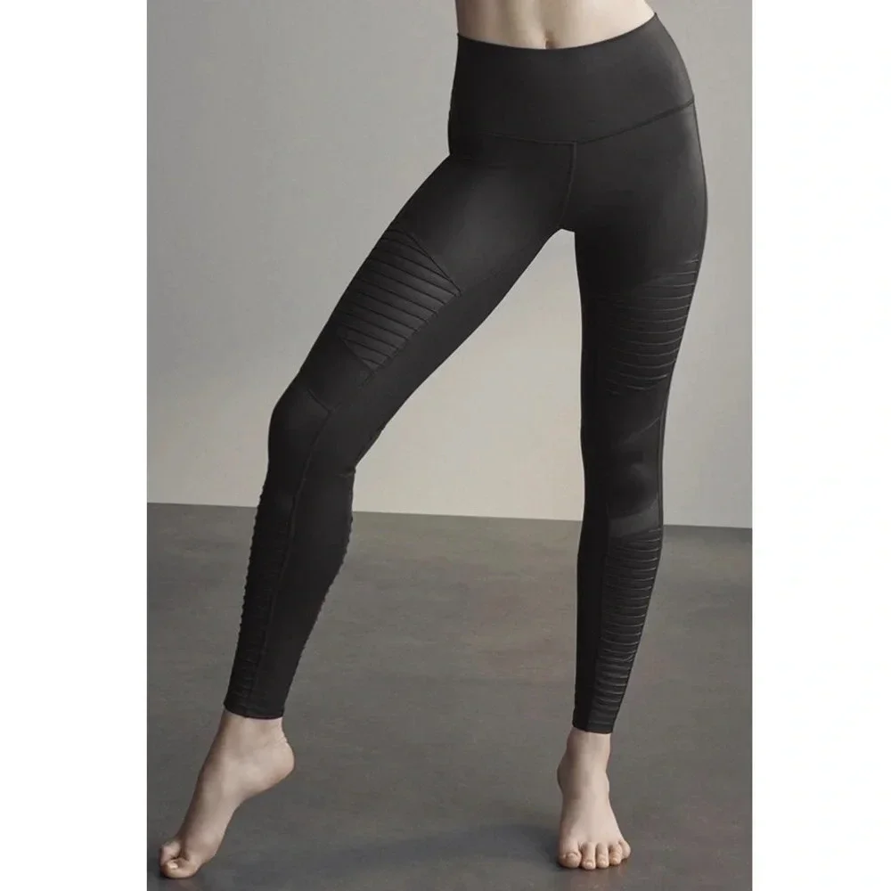 Alo Yoga High Waist Moto Leggings, Black/Black Glossy, Women’s Small